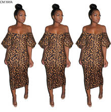 CM.YAYA Women Summer Midi Dress Lantern Short Sleeve Leopard Print Bandage Party Night Club Casual Elegant Dresses Vestido 2024 - buy cheap