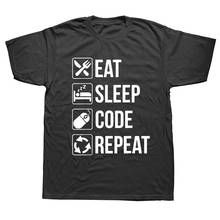 Camiseta de algodão com manga curta, camiseta com gola redonda e codificação por repetição de código ao ar livre 2024 - compre barato