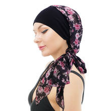 Muslim Women Elastic Wide print flower Turban Cap Bandanas inner hijabs cap Pre-Tied Headwear Bandana Tichel for Ladies Turbante 2024 - buy cheap