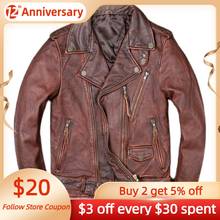 2022 Vintage Brown American Motorcycle Style Genuine Leather Jacket Men Plus Size 5XL Real Natural Cowhide Slim Fit Biker's Coat 2024 - buy cheap