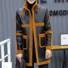 Brand Faux Leather Jackets Men Mid-length Coat Autumn Winter Fleece Windbreaker Warm Trench Coats Ropa De Hombre M-4XL 2024 - buy cheap
