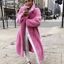 Pink Teddy Bear Long Coats Women 2021 Winter Thick Warm Oversized Chunky Outerwear Faux Lambswool Fur Coats Solid High Street 2024 - buy cheap