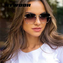 Óculos de sol sem aro nywooh, óculos de sol feminino de marca grande sem armação gradiente uv400 2024 - compre barato