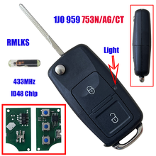 Chave remota dobrável para volkswagen, chave para automóveis seat, skoda fabia superb octavia, 2 botões, transmissão 959 mhz, chip id48, 1j0 753, 433 2024 - compre barato