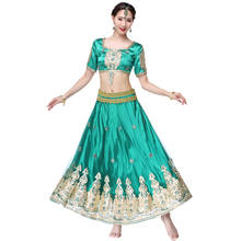 Roupas indianas de bollywood tradicional, traje com 3 peças, conjunto com top + cinto + saia, traje feminino com tema arábico para dança do ventre 2024 - compre barato