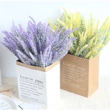Lavender Plastic Artificial Flowers Romantic Provence Purple Bouquet with Green Leaves Wedding Home Table Decoration Fake Flower 2024 - buy cheap