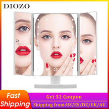Dízo espelho de maquiagem flexível com 21 luzes led, espelho de aumento para maquiagem, 1x/2x/3x, cosméticos com tela sensível ao toque 2024 - compre barato
