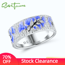 SANTUZZA-anillos de plata de ley 925 para mujer, joyería elegante de flor azul brillante de circonia cúbica, esmalte hecho a mano 2024 - compra barato