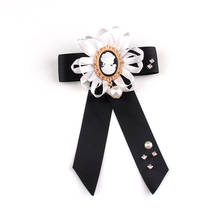 Retro Ribbon Black Beauty Head Bow Tie booch Cloth Art Rhinestone lapel pin Shirt Collar Jewelry Gifts for Women Accessories 2024 - buy cheap