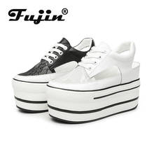 Fujin Women's White Shoes Summer New Mesh Breathable Fashion Platform Thick Bottom Solid Round Toe Lace Women's Shoes Sandals 2024 - buy cheap