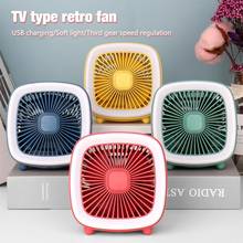 Summer 3 Speeds USB Rechargeable Retro Style Cool Mini Fan TV Type Fan with LED Light Desktop Table Fan 2024 - buy cheap