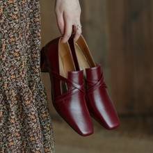 Sapatos de couro genuíno sem cadarço, sapatos femininos de salto grosso feito à mão, tamanho 34-39, primavera/outono 2024 - compre barato