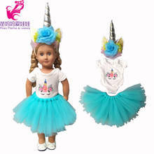 Muñeca de 18 pulgadas con vestido azul para bebé, conjunto de ropa y vestidos para muñecas de 43cm, tutú de unicornio de encaje, conjunto de ropa de muñeca de 17" 2024 - compra barato