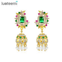 LUOTEEMI Gorgeous Indian Drop Earrings Women Wedding Rainbow Stone Crystal Bright Color Tassel Fashion Jewelry Mother Day Gift 2024 - buy cheap