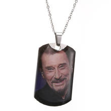 Famoso cantor johnny hallyday tags nome pingente colares homens jóias presentes de aço inoxidável longa corrente militar do exército estilo custo 2024 - compre barato