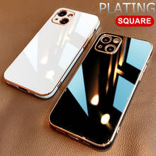 Роскошный чехол с квадратным покрытием для телефона iPhone 12 13 11 Pro Max XS Mini XR X 6 6S 8 7 Plus SE2, однотонный Мягкий силиконовый чехол-накладка 2024 - купить недорого
