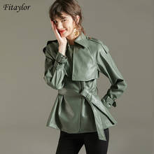 Fitaylor-Chaqueta de piel sintética suave para mujer, abrigo con solapa verde, holgado, con cinturón 2024 - compra barato