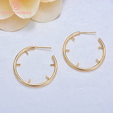 (2567)4PCS 32MM 24K Gold Color Plated Brass Round with Beaded needle Stud Earrings High Quality DIY Jewelry Making Findings 2024 - buy cheap