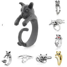 Anéis de cor de prata antigos para gatos, anéis antigos de gato para mulheres, penteados de animais, joias de metal, casal, boho em massa, amor, homens 2024 - compre barato