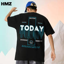 HMZ-Camiseta informal con estampado de letras para hombre, camisa holgada con cuello redondo, creativa, de manga corta, de gran tamaño, ropa de calle Hip Hop, de verano 2024 - compra barato
