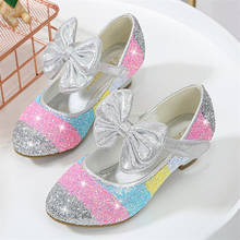 hot Girl fashion princess crystal shoes Comfortable and breathable soft sole leather shoes child Bowknot High heel shoes 2024 - buy cheap