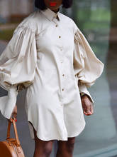 Платье-рубашка женское на пуговицах, длинное повседневное модное короткое платье с рукавами-фонариками, большие размеры, лето 2021 2024 - купить недорого
