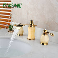 YANKSMART Luxury Bathroom Gold Plated 3 Pcs Brass And Jade Stone Combo Bathtub Faucet Washasin Sink Deck Mounted Mixer Tap 2024 - buy cheap