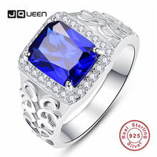 Jqueen 925 prata esterlina quadrado azul real zircônia cúbica em relevo anel masculino criado safira branco zircão oco anel 2024 - compre barato