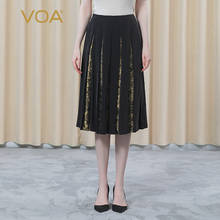 VOA 40m/m Silk Heavy Black Natural Waist Yarn-dyed Jacquard Stitching Fold Big Pendulum Elegant Women Skirt Summer 2021 CE75 2024 - buy cheap