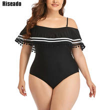 Riseado-traje de baño de talla grande para mujer, bañador con volantes de una pieza, ropa de baño con borla, traje de baño con hombros descubiertos, traje de baño con correa 2024 - compra barato