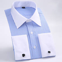 Men's Dress Shirts Loose French Cuff Regular Fit Luxury Striped Business Long Sleeve Cufflinks Social Pluse Size 6XL hawaii 2024 - buy cheap