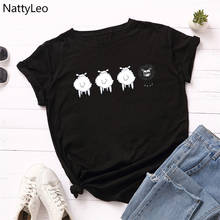 Fuuny Sheep Print 100%Cotton Women T-Shirt O Neck Short Sleeve Tee Summer Green Tops Female TShirt Women Shirts 2024 - buy cheap