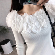 Autumn Winter Long Sleeve Knitted Sweater New Slim Slash Neck Sweater Wild Lace Mesh Flowers Pullover Sweater Woman Tops 81H 2024 - buy cheap