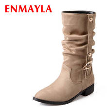 ENMAYLA/Большие размеры 34-47, новая модная обувь на среднем квадратном каблуке сапоги до колена с круглым носком зимняя обувь на плоской подошве осенние женские ботинки 2024 - купить недорого