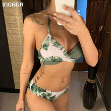 INGAGA-Bikinis Push Up con cuello Halter para mujer, traje de baño con estampado de hojas, ropa de baño para mujer, ropa de playa XXL 2021 2024 - compra barato