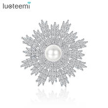 LUOTEEMI Big Snowflack Brooch for Women OL Paved AAA CZ White Gold Color Imitation Pearls Flower Fashion Jewelry Christmas Gift 2024 - buy cheap