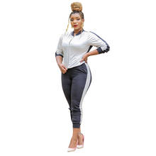 Conjunto de calça e jaqueta feminina patchwork plus size, conjunto com calça e calça para corrida, agasalho de duas peças, roupa fitness 2024 - compre barato