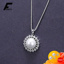 Collar de plata 925 con colgante de piedra preciosa de circón perla de 10mm para mujer, accesorios de compromiso de boda al por mayor 2024 - compra barato