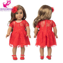 Кукольная одежда 18 дюймов, Красное Кружевное платье для девочек, головной убор, платье для кукол, одежда для маленьких девочек, подарки 2024 - купить недорого