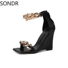Womens Square Peep Toe Metal Chain Wedge High Heel Sandals Shoes Roman Gladiator Summer Plus Size Black White Red New 2022 2024 - buy cheap
