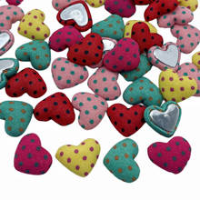 40PCS/lot  15mmX17mm Multi Colors Options Heart Shape Dotted Fabric Covered Flatback Buttons For Earring DIY JEWELRY 2024 - buy cheap