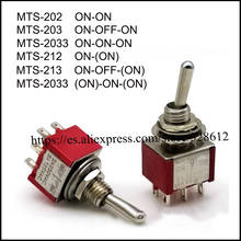 Interruptor de palanca DPDT 6P, MTS-202 ON-ON, rojo, 6P, 2 archivos, orificio de montaje de 6MM, 6A125VAC, 2A250VAC, MTS-212 ON-(ON), reinicio único, 10 Uds. 2024 - compra barato