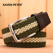 Fashion Casual Stretch Woven Belt With Leather Tip Top Elastic Belts For Men Jeans Mixed Color Braided Strap Zinc Alloy Buckle 2024 - buy cheap