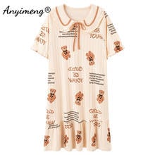 New Summer Long Sleeping Dress Soft Cotton Kawaii Bear Printing Night Dress Loose 3XL Leisure Stylish Nightgown for Youth Girls 2024 - compre barato