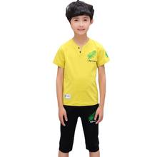 Boys Summer Suit New Children's Summer Wear Two-piece Suit Black White Yellow Color Short Sleeve T Shirt+pant 4-6 8 10 12 Ages 2024 - buy cheap