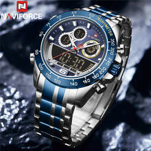 NAVIFORCE LED Watches Men Top Brand Luxury Blue Stainless Steel Sports Male Clock Digital Quartz Military Man Wristwatch 9188 2024 - buy cheap