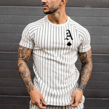 T Shirt for Men Stripped Tshirt Summer Men Clothing Streetwear Round Neck Shirt Fashion Poker Print Short Sleeve T-shirts Tops 2024 - buy cheap