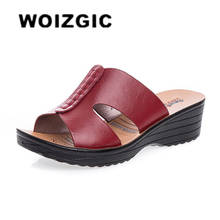 WOIZGIC Women Old Mother Female Shoes Sandals Slipper Cow Genuine Leather Slip On Summer Beach Casual Size 35-41 XFF-3572 2024 - buy cheap