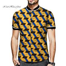 Bazin riche homens africano roupas causal homem camisa de manga curta suporte pescoço topos t dashiki áfrica camisa de impressão wyn662 2024 - compre barato