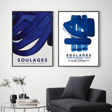 French Painter Pierre Soulages art Exhibition Poster , Abstract Watercolor Blue Painting Canvas Prints Gallery Museum Wall Decor 2024 - buy cheap